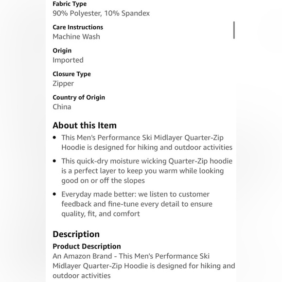 Amazon Essentials Men's Performance Ski Midlayer Full-Zip Hoodie- Large - Picture 7 of 10